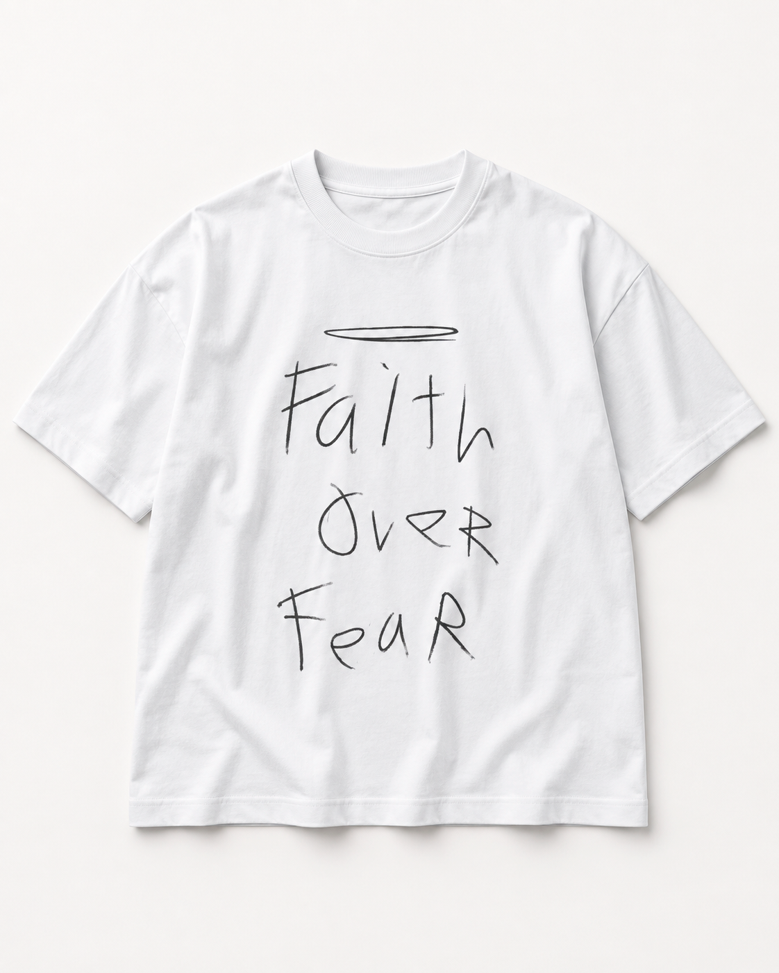 Camiseta Faith Over Fear branca — vista frontal
