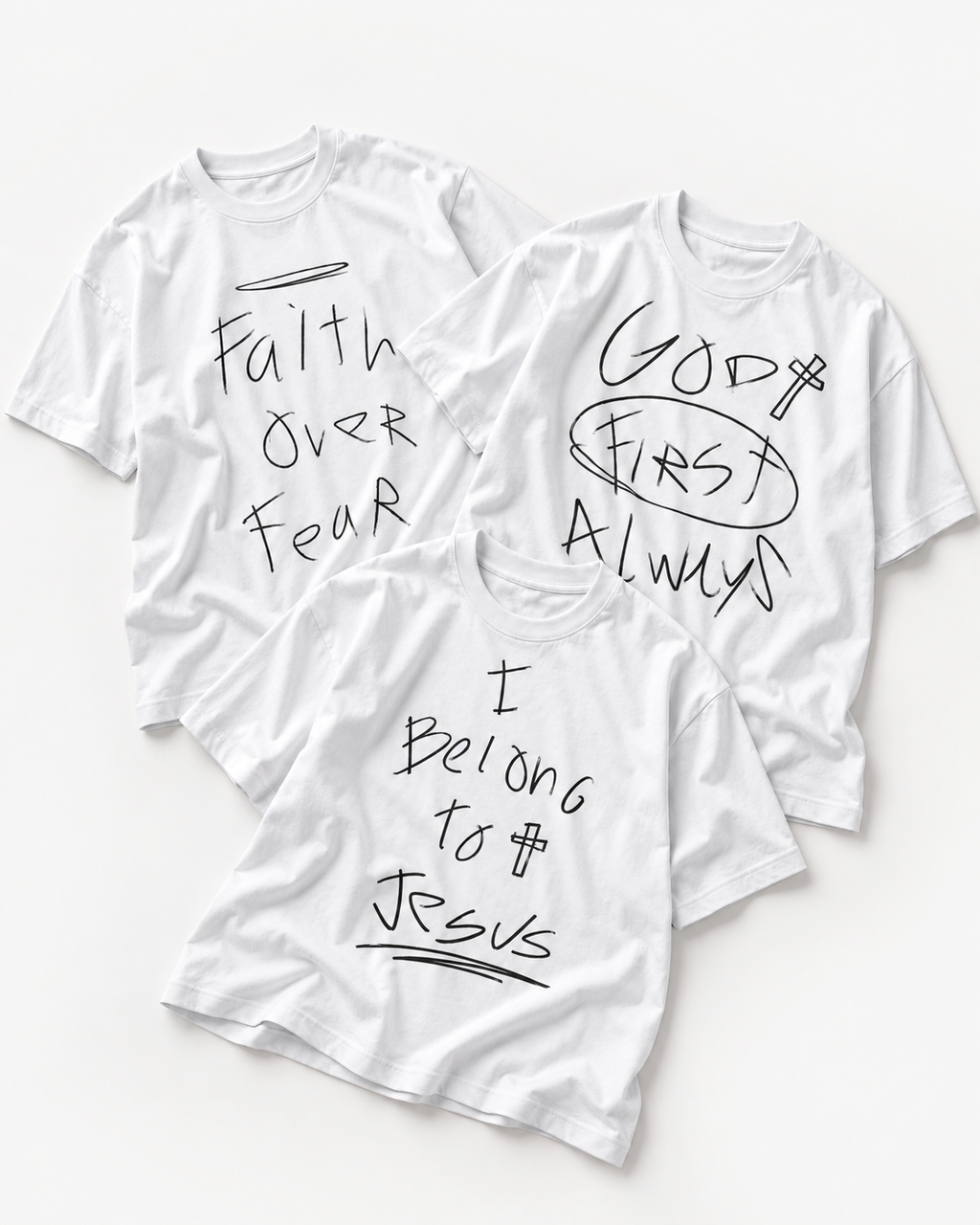 Kit Genesis com as três camisetas brancas — vista frontal