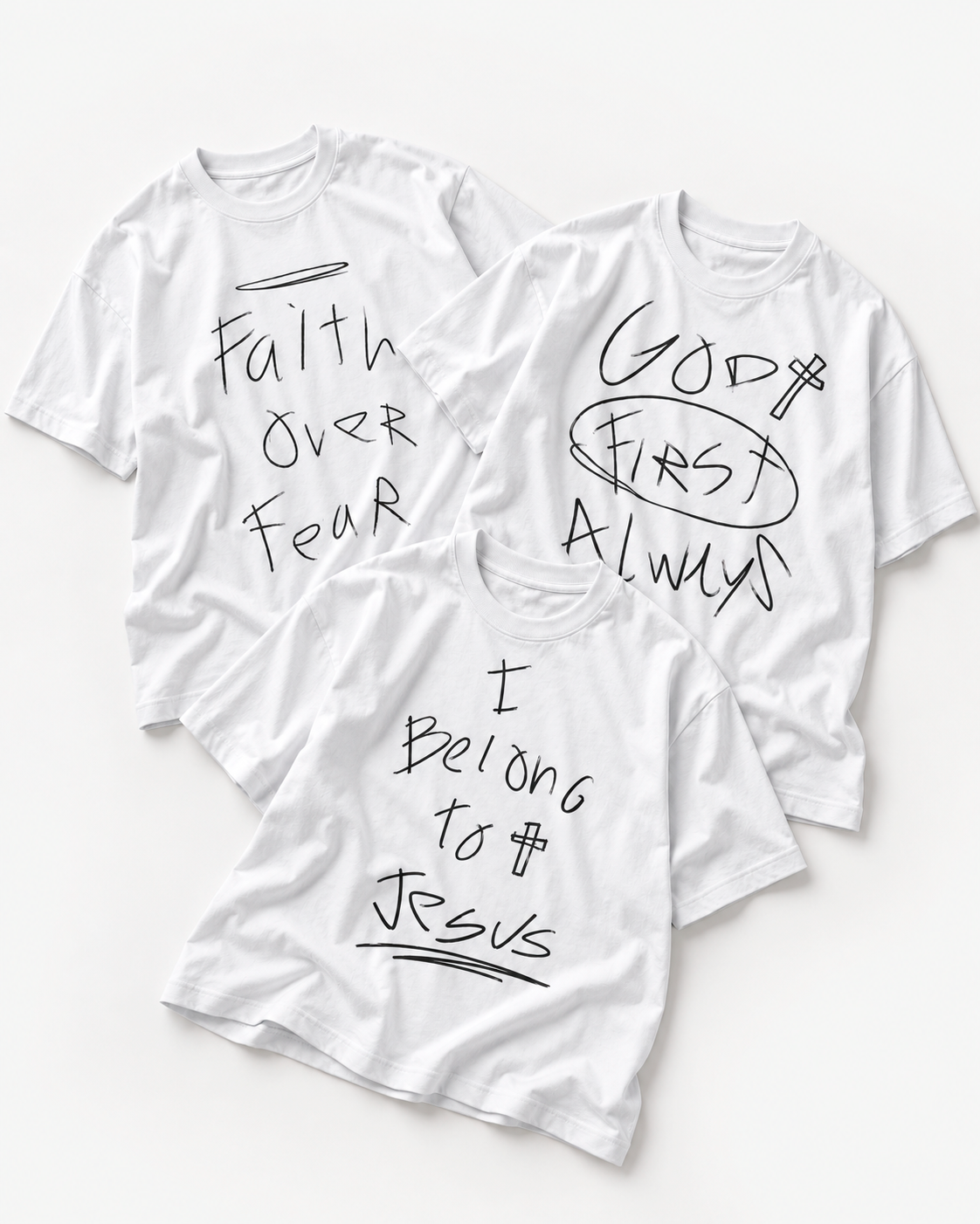 Kit Genesis com as três camisetas brancas — vista frontal