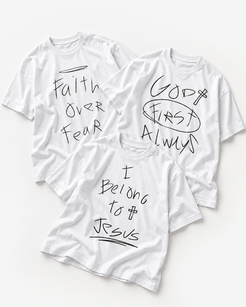 Kit Genesis com as três camisetas brancas — vista frontal
